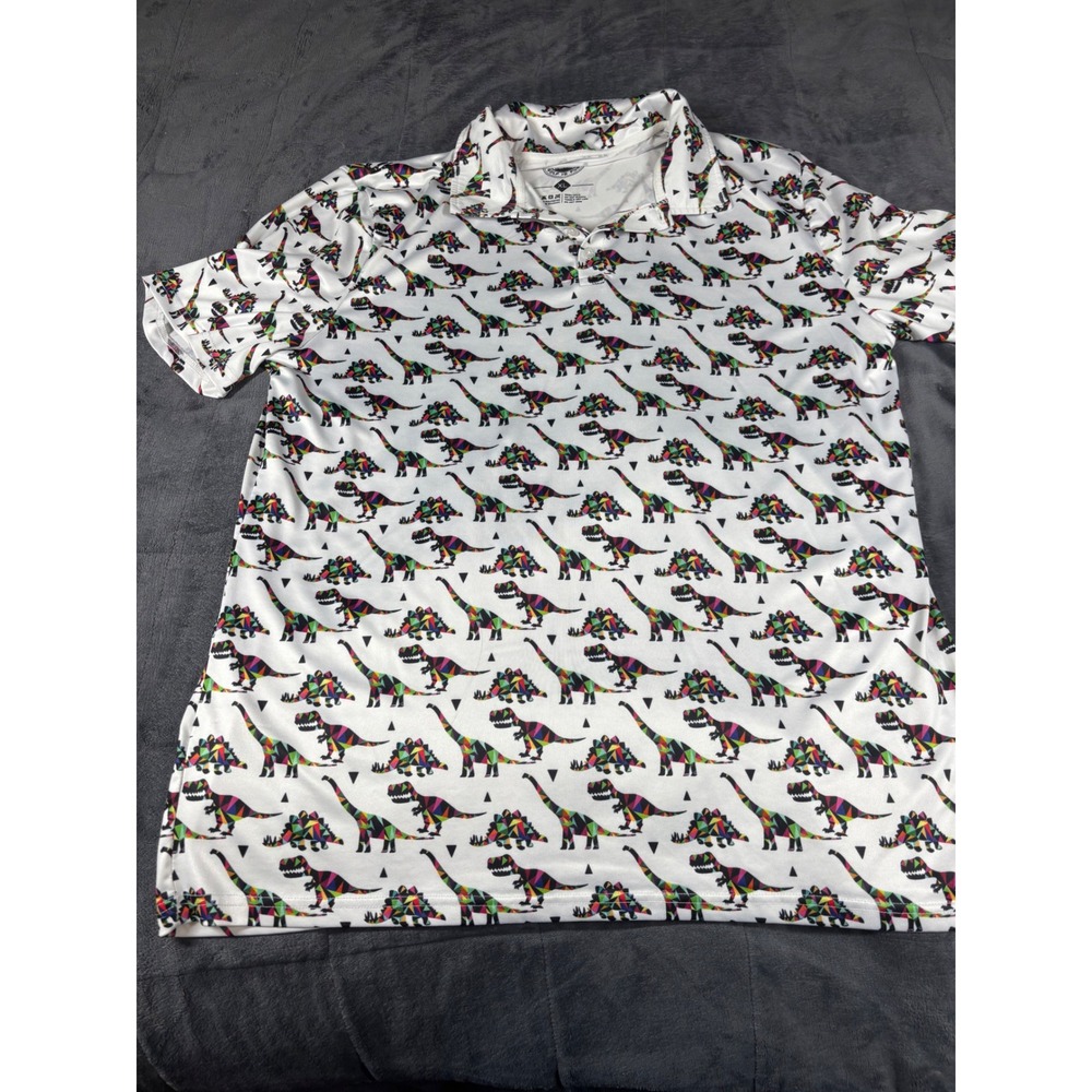 Proud 90 Golf Is Fun Mens XL Geometric Dinosaur Print Performance Polo Shirt